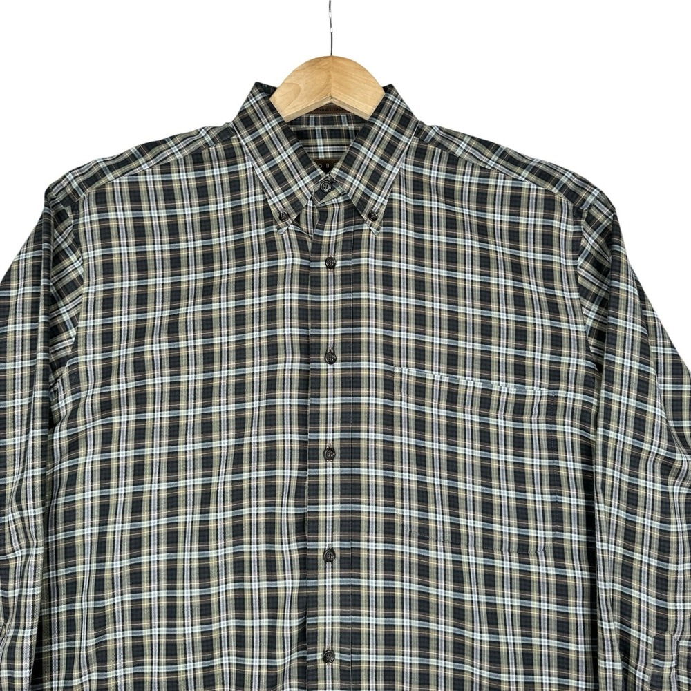 Robert Talbott Button Up Shirt Plaid Brown - Men's Medium (Fits Large)